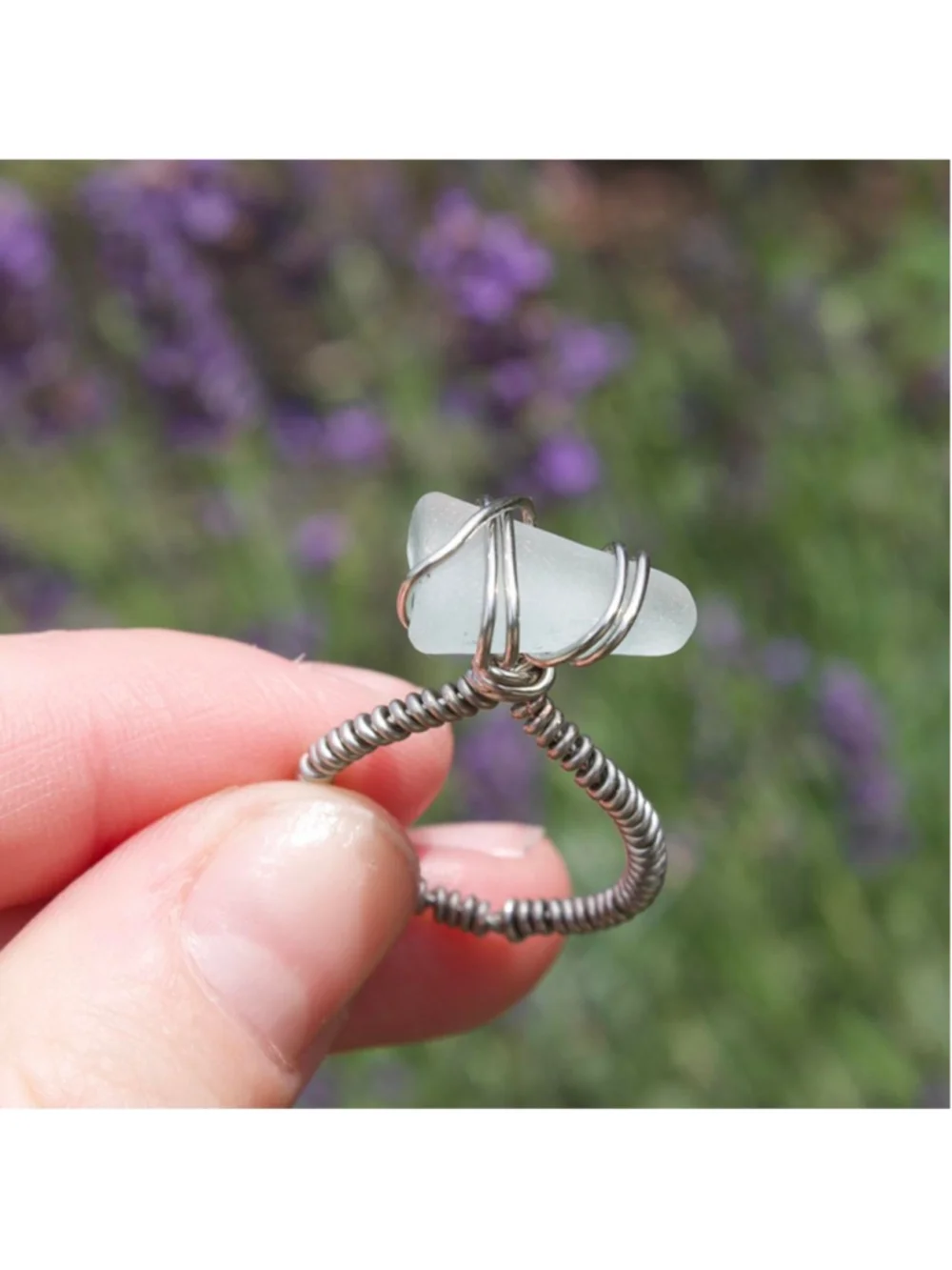 Handmade gold wire wrapped light blue seaglass ring 🌊💫 PM me with any questio